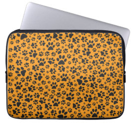 Dog Paws Black & White Polka Dot op dahlia oranje Laptop Sleeve