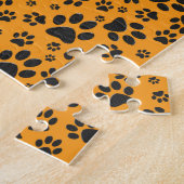 Dog Paws Black & White Polka Dot op dahlia oranje Legpuzzel (Zijkant)