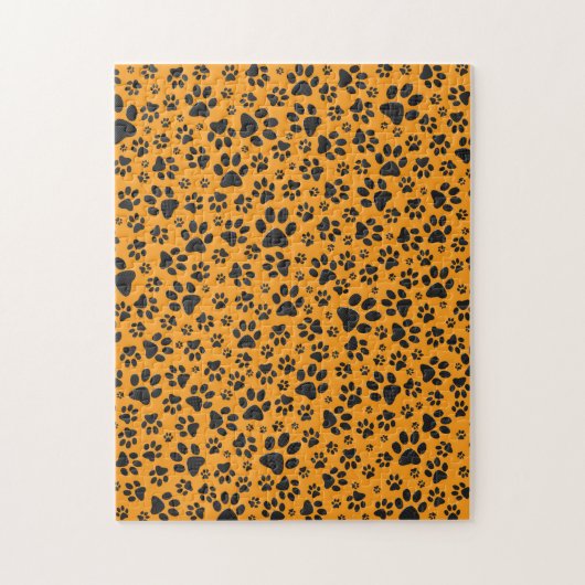 Dog Paws Black & White Polka Dot op dahlia oranje Legpuzzel (Verticaal)