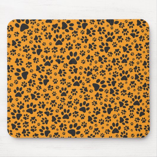 Dog Paws Black & White Polka Dot op dahlia oranje Muismat (Voorkant)