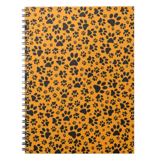 Dog Paws Black & White Polka Dot op dahlia oranje Notitieboek (Voorkant)