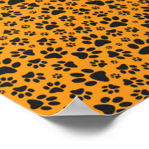 Dog Paws Black & White Polka Dot op dahlia oranje Poster