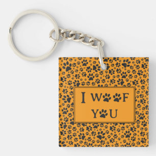 Dog Paws Black & White Polka Dot op dahlia oranje Sleutelhanger