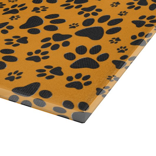 Dog Paws Black & White Polka Dot op dahlia oranje Snijplank (Hoek)