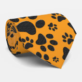 Dog Paws Black & White Polka Dot op dahlia oranje Stropdas (Opgerold)