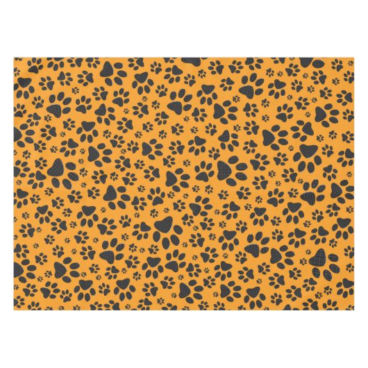 Dog Paws Black & White Polka Dot op dahlia oranje Tafelkleed (Voorkant (Horizontaal))