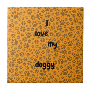 Dog Paws Black & White Polka Dot op dahlia oranje Tegeltje