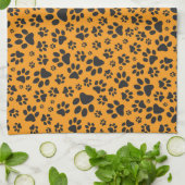 Dog Paws Black & White Polka Dot op dahlia oranje Theedoek (Gevouwen)
