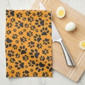 Dog Paws Black & White Polka Dot op dahlia oranje Theedoek (Quarter Fold)