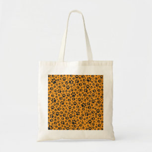 Dog Paws Black & White Polka Dot op dahlia oranje Tote Bag
