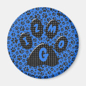 Dog Paws Black & White Polka Dot op tech blue Magn Magneet (Voorkant)