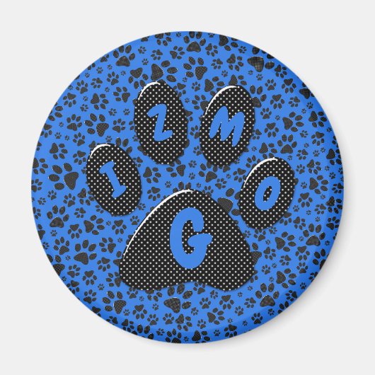 Dog Paws Black & White Polka Dot op tech blue Magn Magneet (Voorkant)