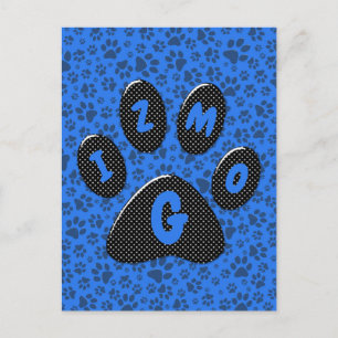 Dog Paws Black & White Polka Dot op tech blue Post Briefkaart