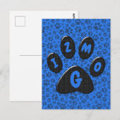 Dog Paws Black & White Polka Dot op tech blue Post Briefkaart (Voorkant / Achterkant)