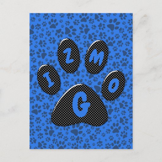 Dog Paws Black & White Polka Dot op tech blue Post Briefkaart (Voorkant)