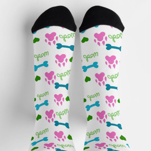 Dog Paws Botten Harten Woof Roze Groen Blauw Sokken (Top)