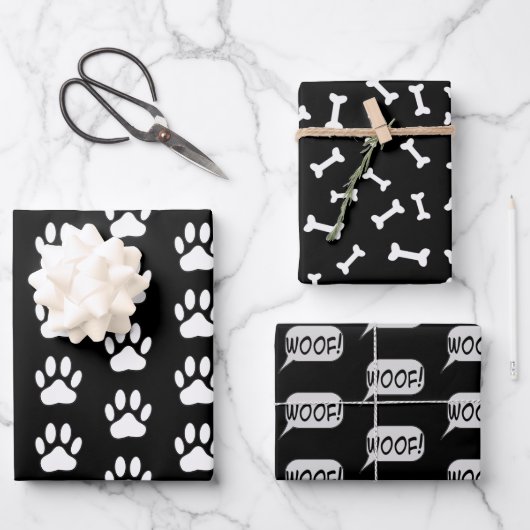Dog Paws Botten Hondenliefhebbers zwart-wit Inpakpapier Vel (Voorkant)