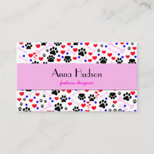 Dog Paws, Botten, Stippen, hart - rood roze blauw Visitekaartje
