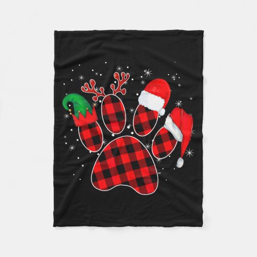 Dog Paws Christmas Buffalo Plaid Paw Santa Elf Rei Fleece Deken (Voorkant)