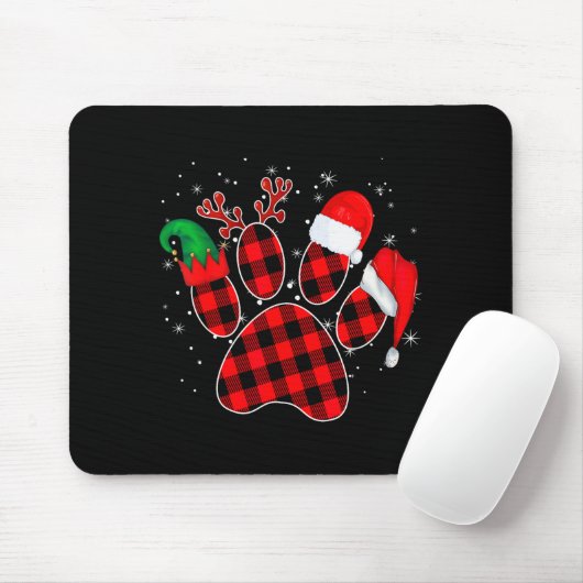 Dog Paws Christmas Buffalo Plaid Paw Santa Elf Rei Muismat (Met muis)