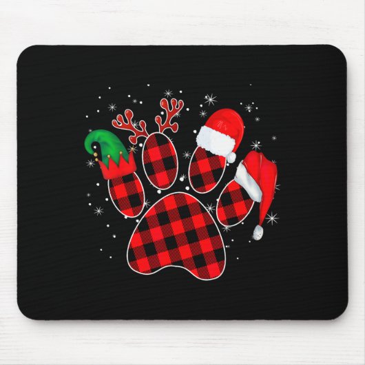 Dog Paws Christmas Buffalo Plaid Paw Santa Elf Rei Muismat (Voorkant)