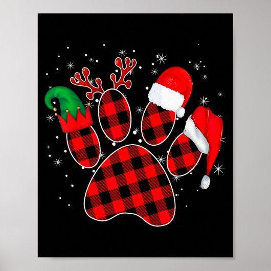 Dog Paws Christmas Buffalo Plaid Paw Santa Elf Rei Poster (Voorkant)