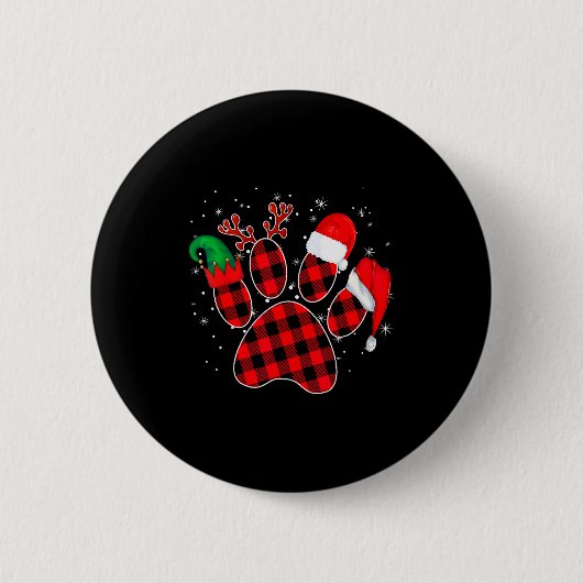 Dog Paws Christmas Buffalo Plaid Paw Santa Elf Rei Ronde Button 5,7 Cm (Voorkant)