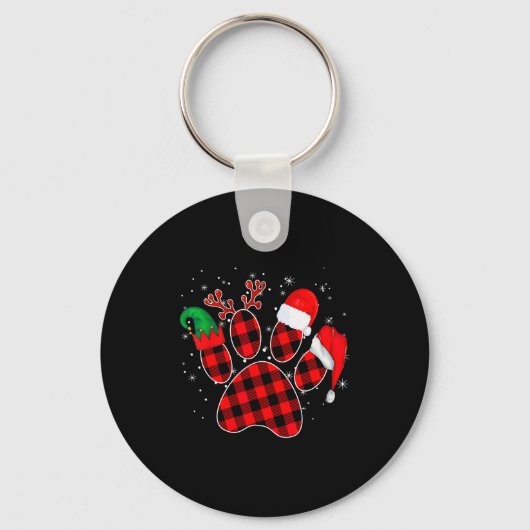 Dog Paws Christmas Buffalo Plaid Paw Santa Elf Rei Sleutelhanger (Voorkant)