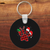 Dog Paws Christmas Buffalo Plaid Paw Santa Elf Rei Sleutelhanger (Voorkant)