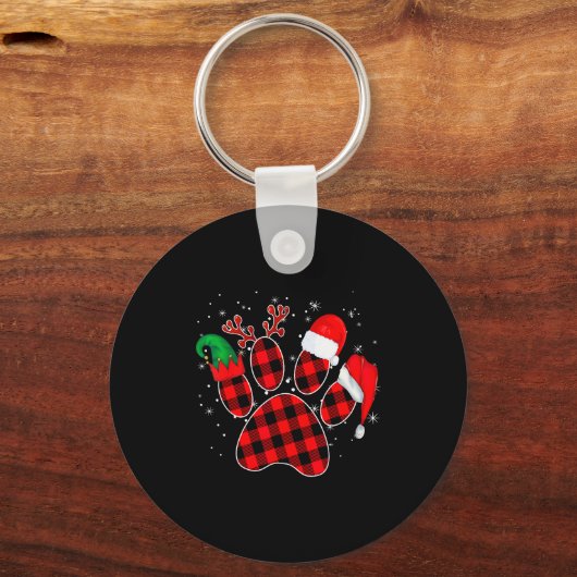 Dog Paws Christmas Buffalo Plaid Paw Santa Elf Rei Sleutelhanger (Voorkant)