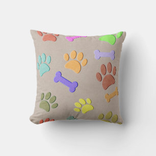 Dog Paws en Botten faux Colorful Paper Fleece Bla Kussen