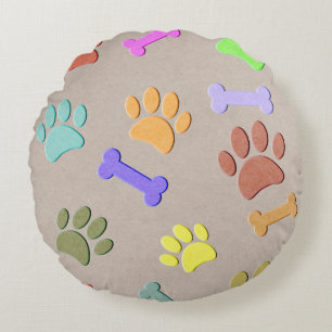 Dog Paws en Botten faux Colorful Paper Fleece Bla Rond Kussen