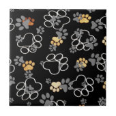 Dog Paws Gray | Zwarte keramische Tegel Tegeltje (Voorkant)