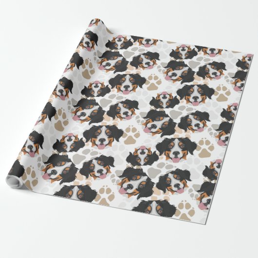 Dog paws patroon Bernese Mountain Dog Cadeaupapier (Uitgerold)