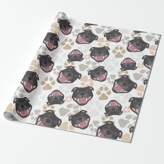 Dog paws patroon Staffordshire Bull Terrier Cadeaupapier (Uitgerold)