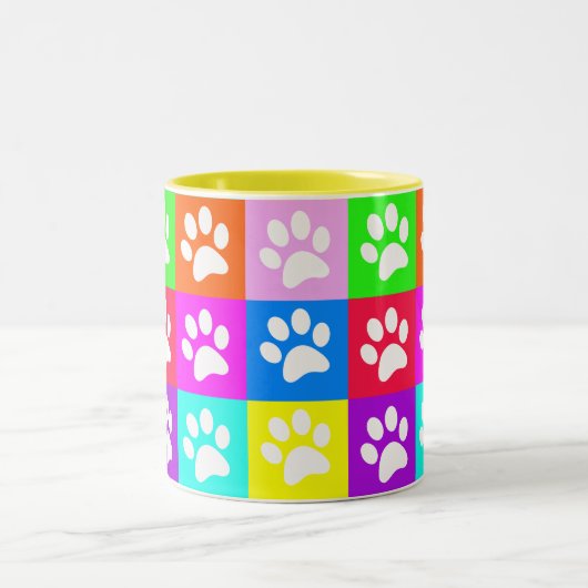 "Dog Paws Pop Art" Vluienbak Tweekleurige Koffiemok (Center)