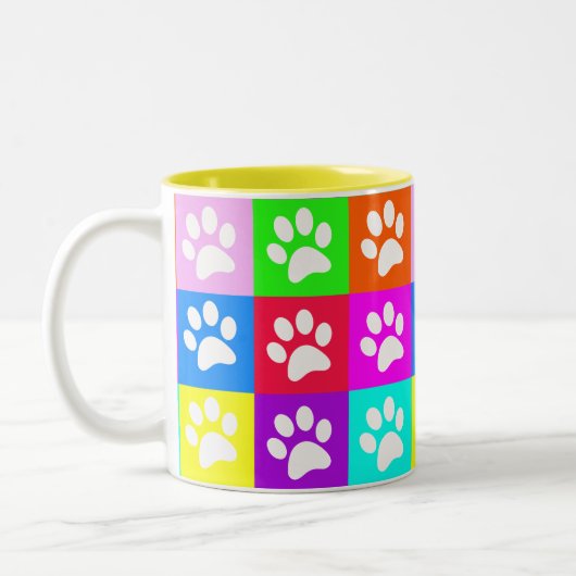 "Dog Paws Pop Art" Vluienbak Tweekleurige Koffiemok (Links)
