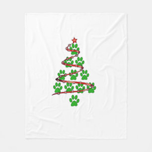 Dog Paws Print Kerstboom voor Hondenliefhebbers Fleece Deken