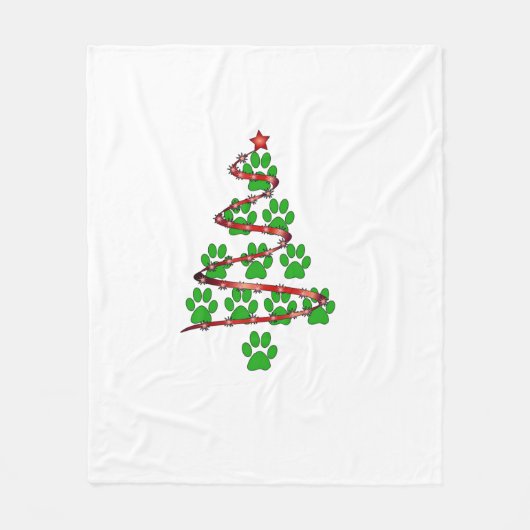 Dog Paws Print Kerstboom voor Hondenliefhebbers Fleece Deken (Voorkant)