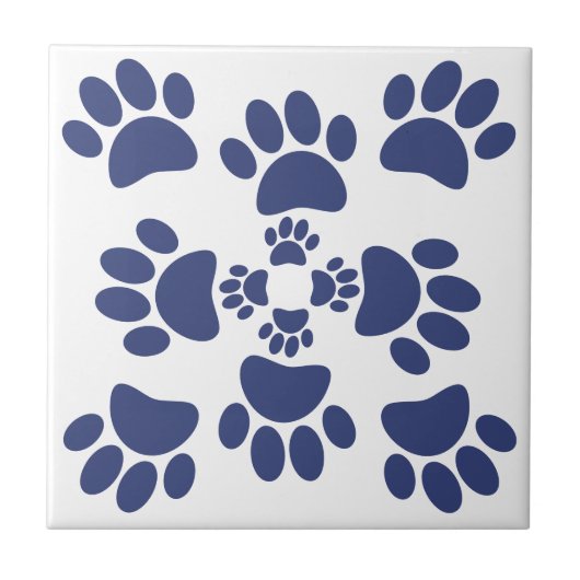 Dog Paws Prints Portuguese Style White and Blue  Tegeltje (Voorkant)