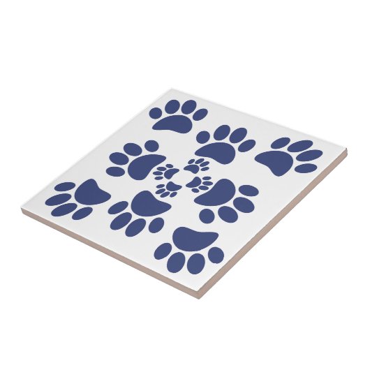 Dog Paws Prints Portuguese Style White and Blue  Tegeltje (Zijkant)