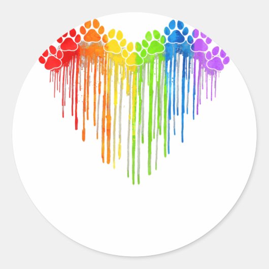 Dog Paws Rainbow Heart Hondenliefhebber Gay Pride  Ronde Sticker (Voorkant)