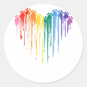 Dog Paws Rainbow Heart Hondenliefhebber Gay Pride Ronde Sticker