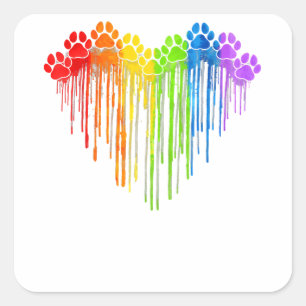 Dog Paws Rainbow Heart Hondenliefhebber Gay Pride Vierkante Sticker