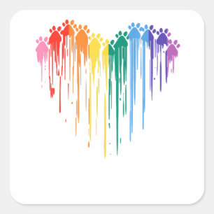Dog Paws Rainbow Heart Hondenliefhebber Gay Pride Vierkante Sticker
