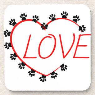 Dog Paws Red Heart Love Bier Onderzetter