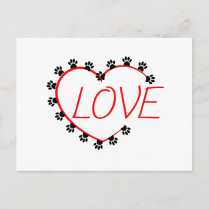 Dog Paws Red Heart Love Briefkaart