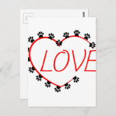 Dog Paws Red Heart Love Briefkaart (Voorkant / Achterkant)