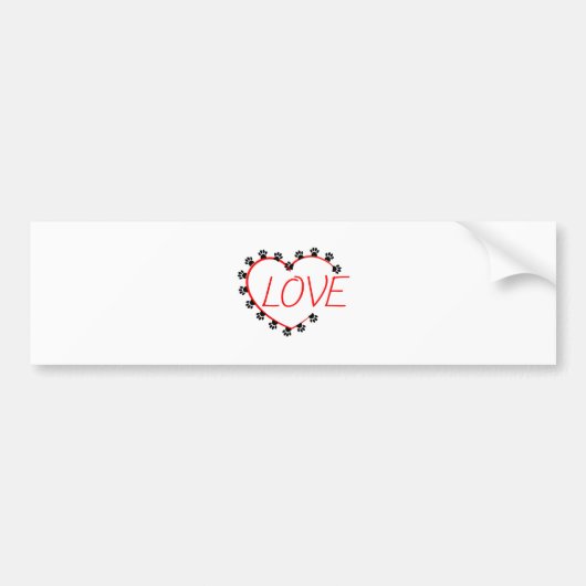 Dog Paws Red Heart Love Bumpersticker (Voorkant)
