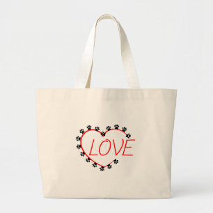 Dog Paws Red Heart Love Grote Tote Bag